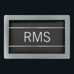 Modern Black Brushed Metal Look Stripes Monogram Belt Buckle<br><div class="desc">Three large,  white letters form the display text that you can replace with the appropriate monogram. The initials are on a black background. The brushed metal look that's forms the stripes is an artistic rendering.</div>