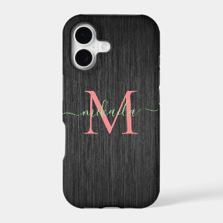 Modern Black Brushed Metal Rose Gold Monogram