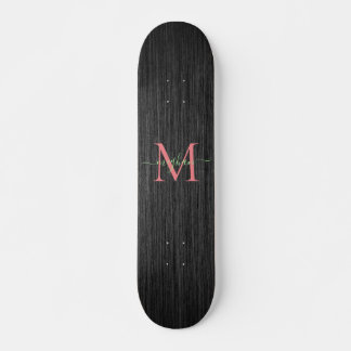 Modern Black Brushed Metal Rose gold Monogram Skateboard