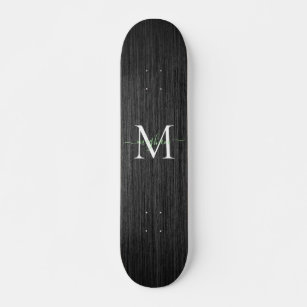 Modern Black Brushed Metal White Monogram Skateboard