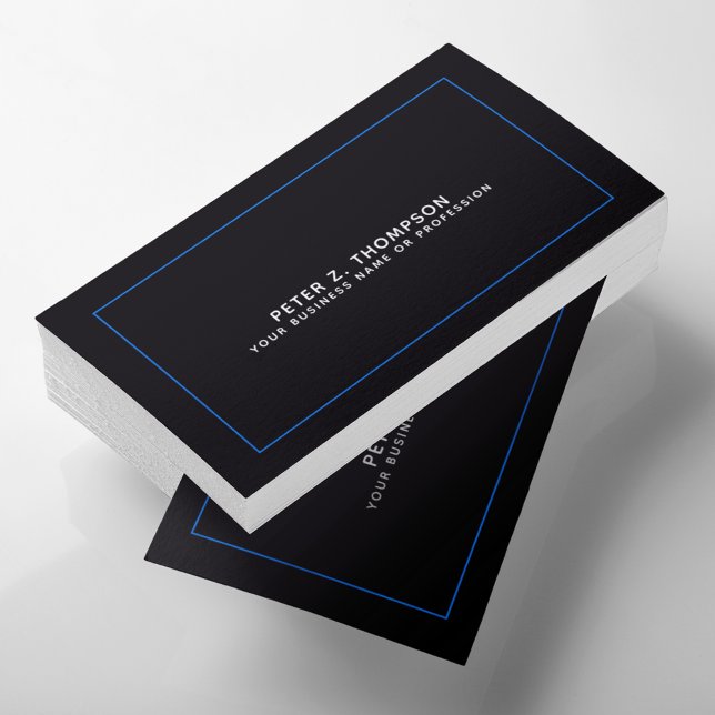 Modern black business card with thin blue line (Creator Uploaded)