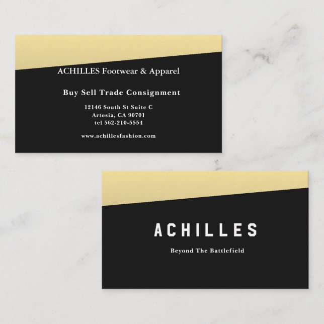 Modern Black Business Card with Top Gold Accent (Front/Back)