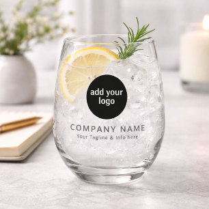 Modern Black Business Custom Company Logo  Whiskey Stemless Wine Glass