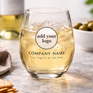 Modern Black Business Custom Company Logo  Whiskey Stemless Wine Glass