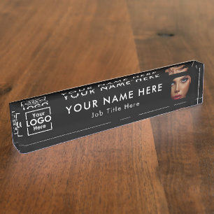 Modern Black Business Logo & Photo Professional Nameplate