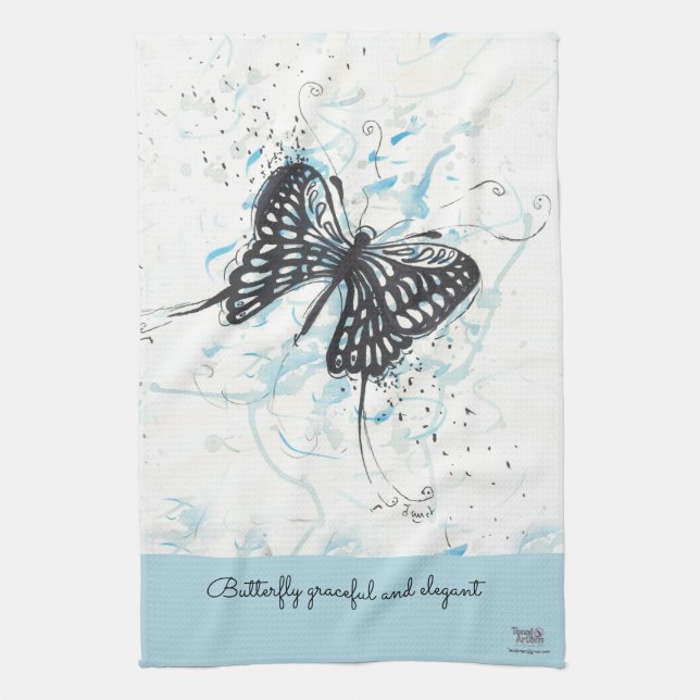 Modern Black Butterfly  Kitchen Towel (Vertical)