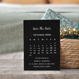 Modern black calendar non-photo save the date invitation