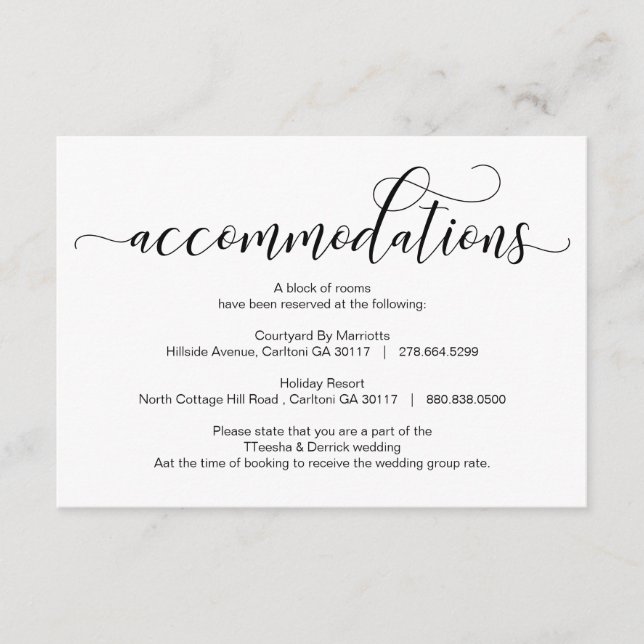 Modern Black Calligraphy, Accommodations Enclosure Card (Front)