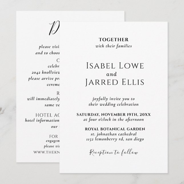 Modern Black Calligraphy All in One Wedding Invitation (Front/Back)