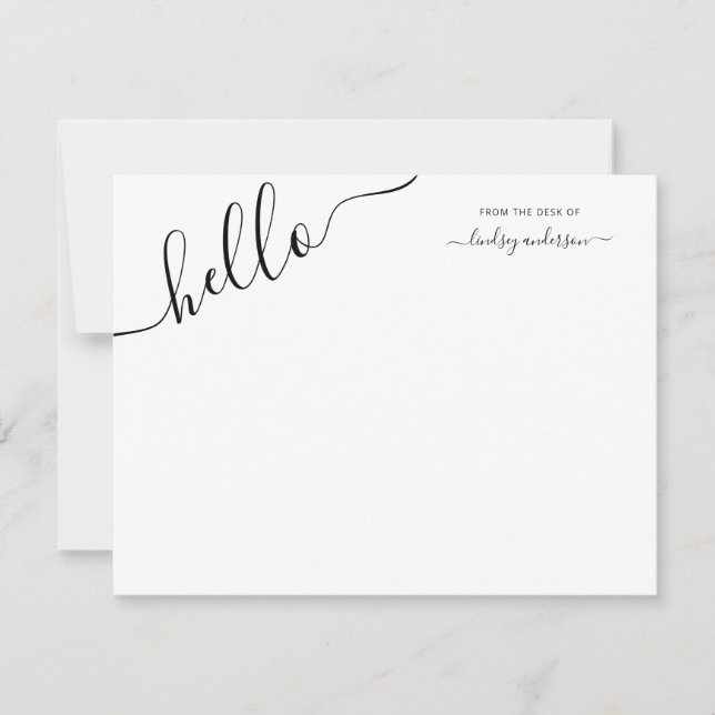 Modern Black Calligraphy Hello Personalized Card (Front)