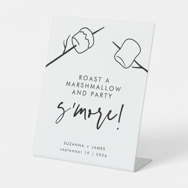Modern Black Calligraphy Marshmallow S'mores Bar Pedestal Sign (Front)