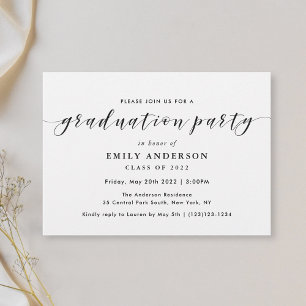 Modern Black Calligraphy Photo Graduation Party Invitation