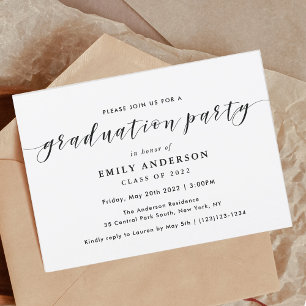 Modern Black Calligraphy Photo Graduation Party Invitation