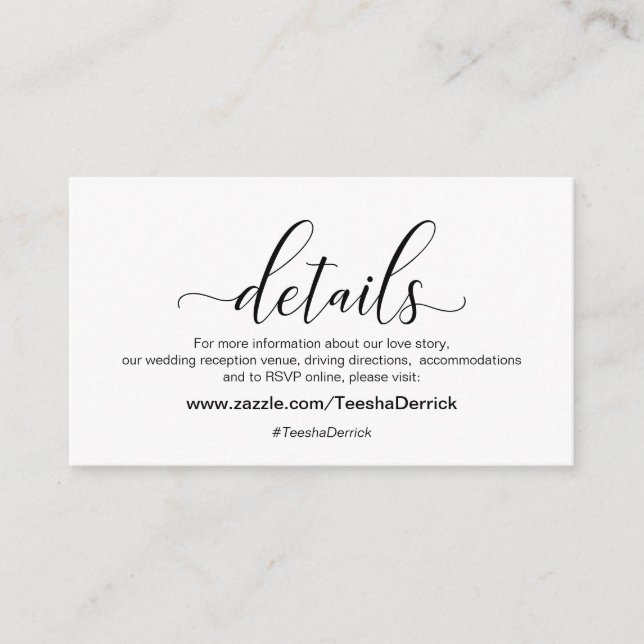 Modern black calligraphy, Wedding Details Enclosure Card (Front)
