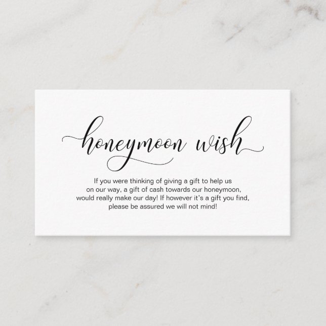 Modern black calligraphy, Wedding Honeymoon Wish Enclosure Card (Front)