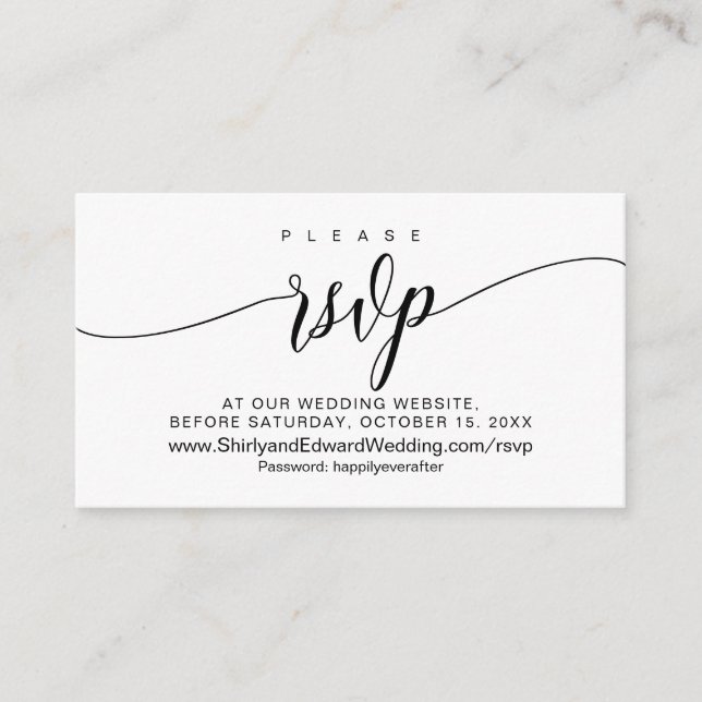 Modern Black Calligraphy, Wedding RSVP Enclosure Card (Front)
