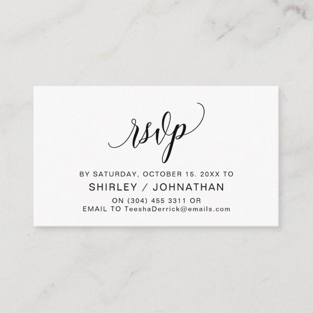Modern Black Calligraphy, Wedding RSVP Enclosure Card (Front)