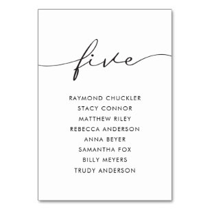 Modern Black Calligraphy Wedding Table Five Table Number