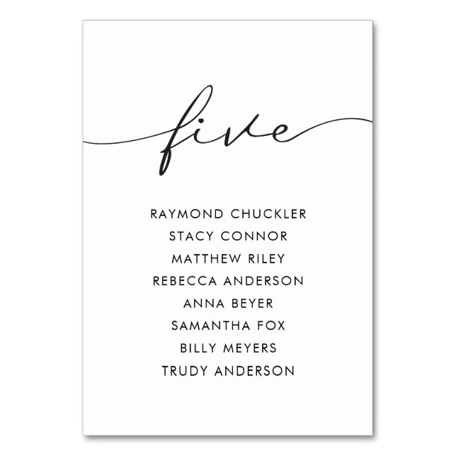 Modern Black Calligraphy Wedding Table Five Table Number (Front)