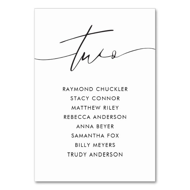 Modern Black Calligraphy Wedding Table Two Table Number (Front)
