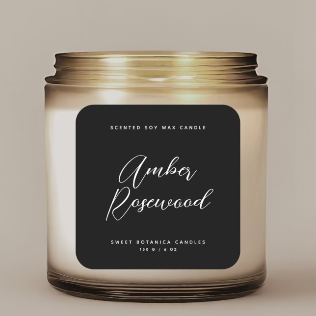 Modern black candle product packaging  square sticker (Creator Uploaded)