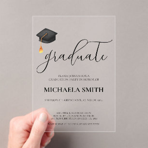Modern Black Cap High School Graduation Party Acrylic Invitations