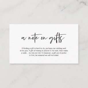 Modern black casual elegance font, A note on gifts Enclosure Card