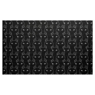 Modern Black cat line art pattern Fabric