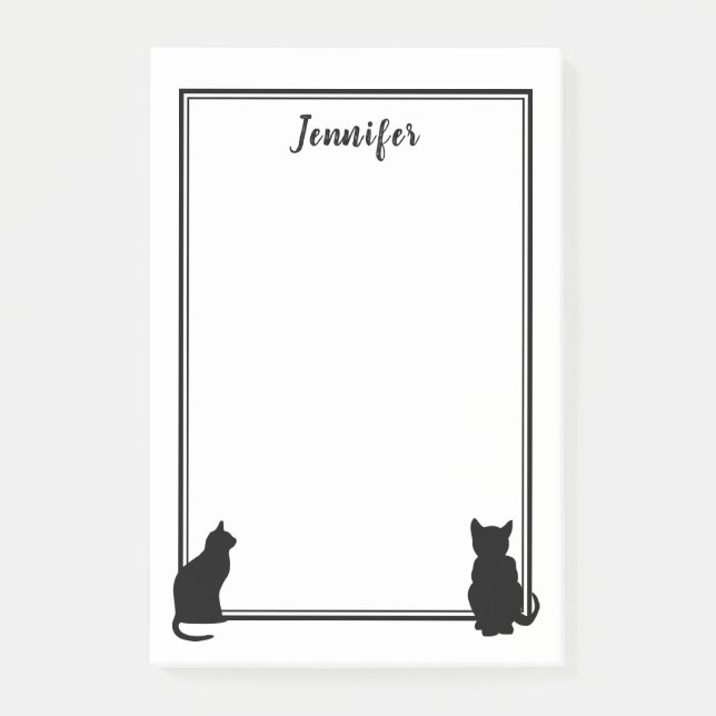 Modern Black Cat silhouettes white personalized Post-it Notes (Front)
