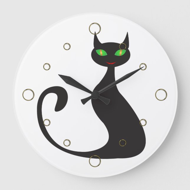 Modern Black Cat Wall Clock (Front)
