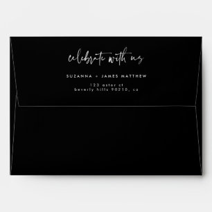 Modern Black Celebrate with us Script Wedding Envelope