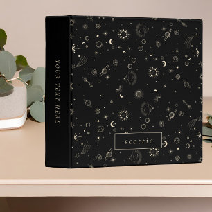 Modern Black Celestial Galaxy Midnight Binder