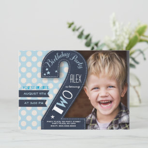 Modern black chalkboard & blue dot second birthday invitation