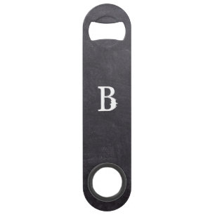 Modern Black Chalkboard Monogram Bottle Opener Bar Key