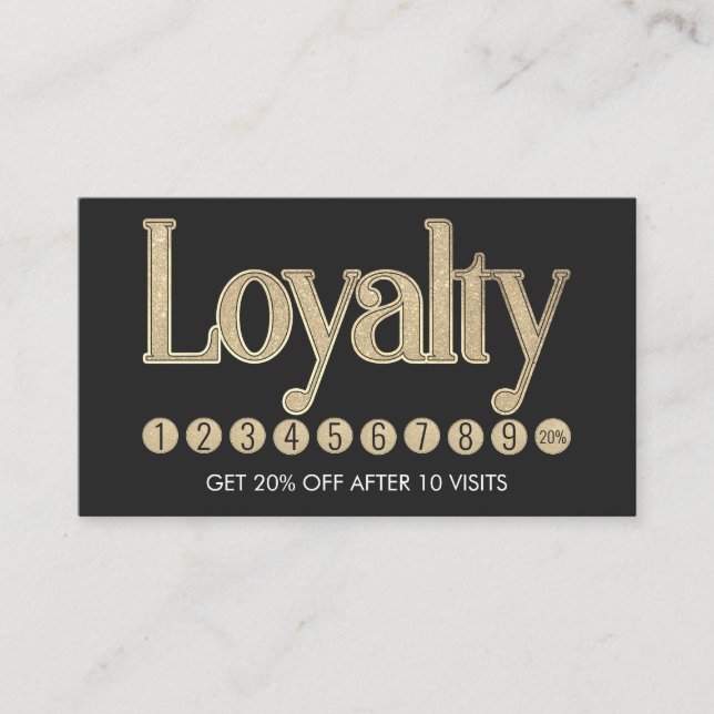 Modern Black Champagne Gold Glitter Typography Loyalty Card (Front)