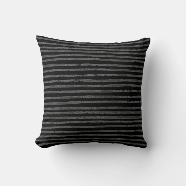 Modern Black Charcoal Grey Grunge Stripes Throw Pillow (Front)