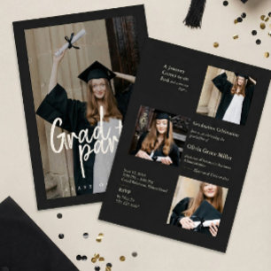 Modern Black Charcoal Photo Collage Graduation Invitation