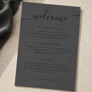 Modern Black & Charcoal Wedding Welcome Program