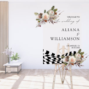 Modern Black chequered pattern Wedding Welcome Acrylic Sign