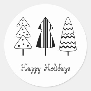 Modern Black Christmas Tree Chic Boho Holiday Classic Round Sticker
