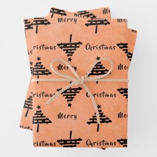 Modern Black Christmas Tree Pattern Holiday Wrapping Paper Sheet