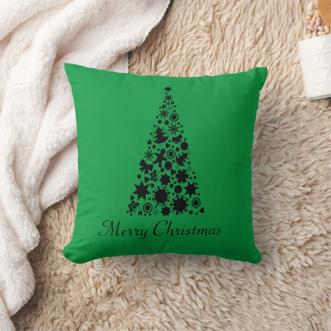 Modern Black Christmas Tree Throw Pillow (Blanket)
