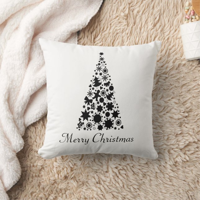 Modern Black Christmas Tree Throw Pillow (Blanket)