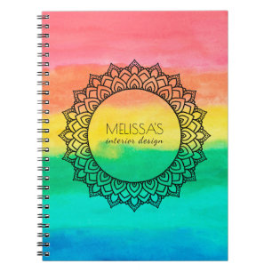 Modern Black Circle Mandala Watercolors Background Notebook
