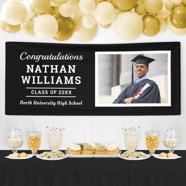 Modern Black Class of 2025 Custom Graduation Photo Banner (Creator Uploaded)