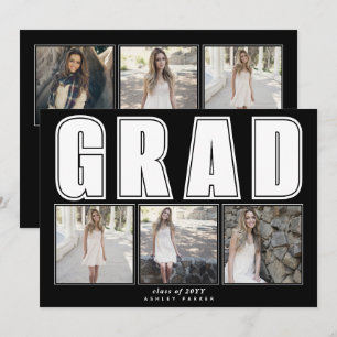 Modern black Class of 2025 GRAD graduation Invitation