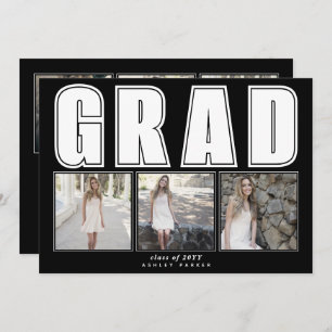 Modern black Class of 2025 GRAD graduation Invitation
