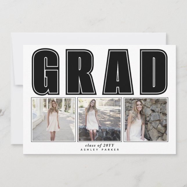Modern black Class of 2025 GRAD graduation photo Announcement (Front)
