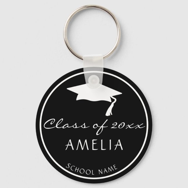 Modern Black Class of and Graduate Name Graduation Keychain (Front)