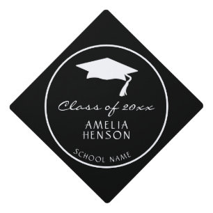 Modern Black Class of Graduate Name Graduation Graduation Cap Topper